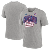 Men's Nike Heather Gray Chicago Cubs Cooperstown Collection Retro Tri-Blend T-Shirt