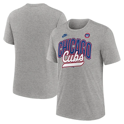 Men's Nike Heather Gray Chicago Cubs Cooperstown Collection Retro Tri-Blend T-Shirt