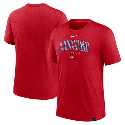 T-shirt Performance à trois mélanges Early Work des Chicago Cubs Nike pour homme, rouge chiné