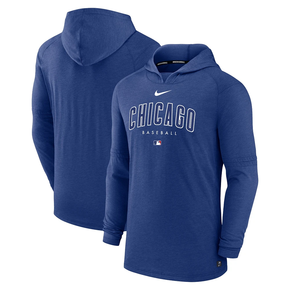 Sweat à capuche Nike Heather Royal Chicago Cubs Authentic Collection Early Work Tri-Blend Performance pour homme