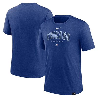 T-shirt de performance à trois mélanges pour homme Nike Heather Royal Chicago Cubs Authentic Collection Early Work