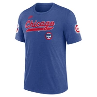Men's Nike Heather Royal Chicago Cubs Cooperstown Collection Eras Tri-Blend T-Shirt