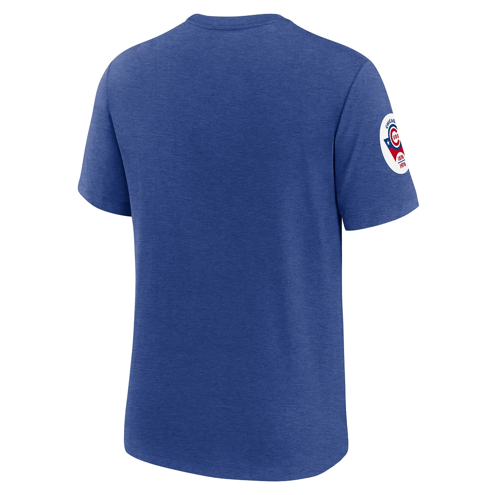 Men's Nike Heather Royal Chicago Cubs Cooperstown Collection Eras Tri-Blend T-Shirt