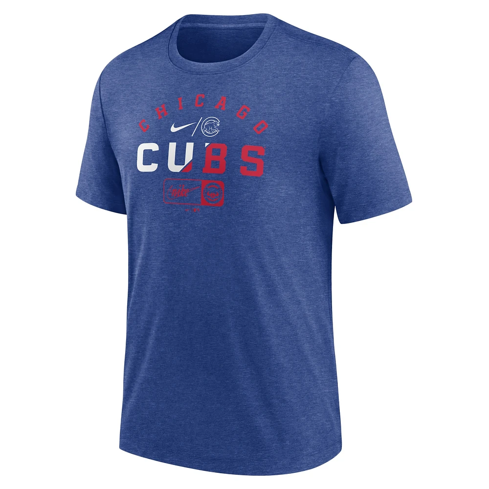 T-shirt à trois mélanges Nike Heather Royal Chicago Cubs Rewind Review Slash pour homme