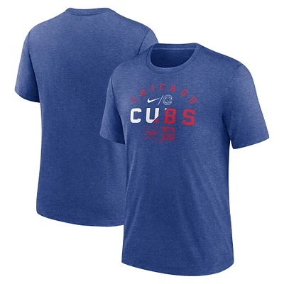 T-shirt à trois mélanges Nike Heather Royal Chicago Cubs Rewind Review Slash pour homme