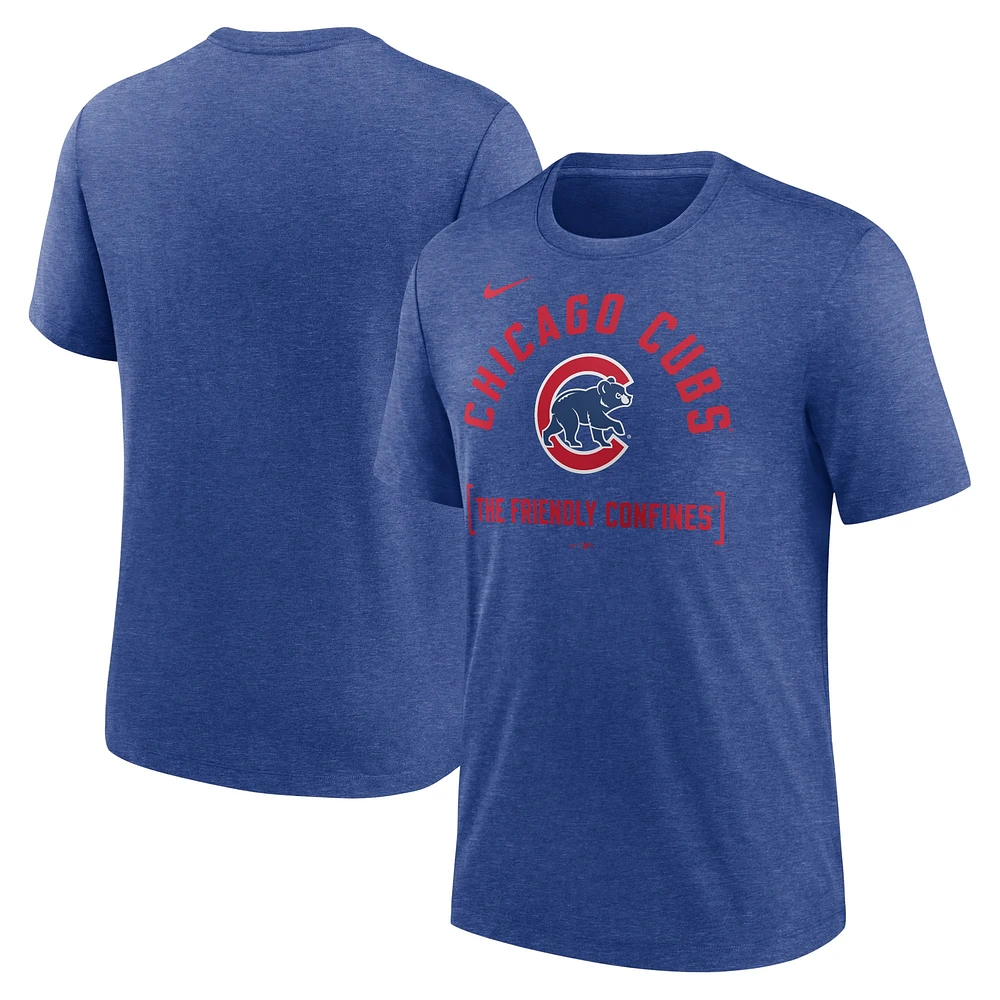 T-shirt Nike Heather Royal Chicago Cubs Swing Big en trois mélanges pour hommes