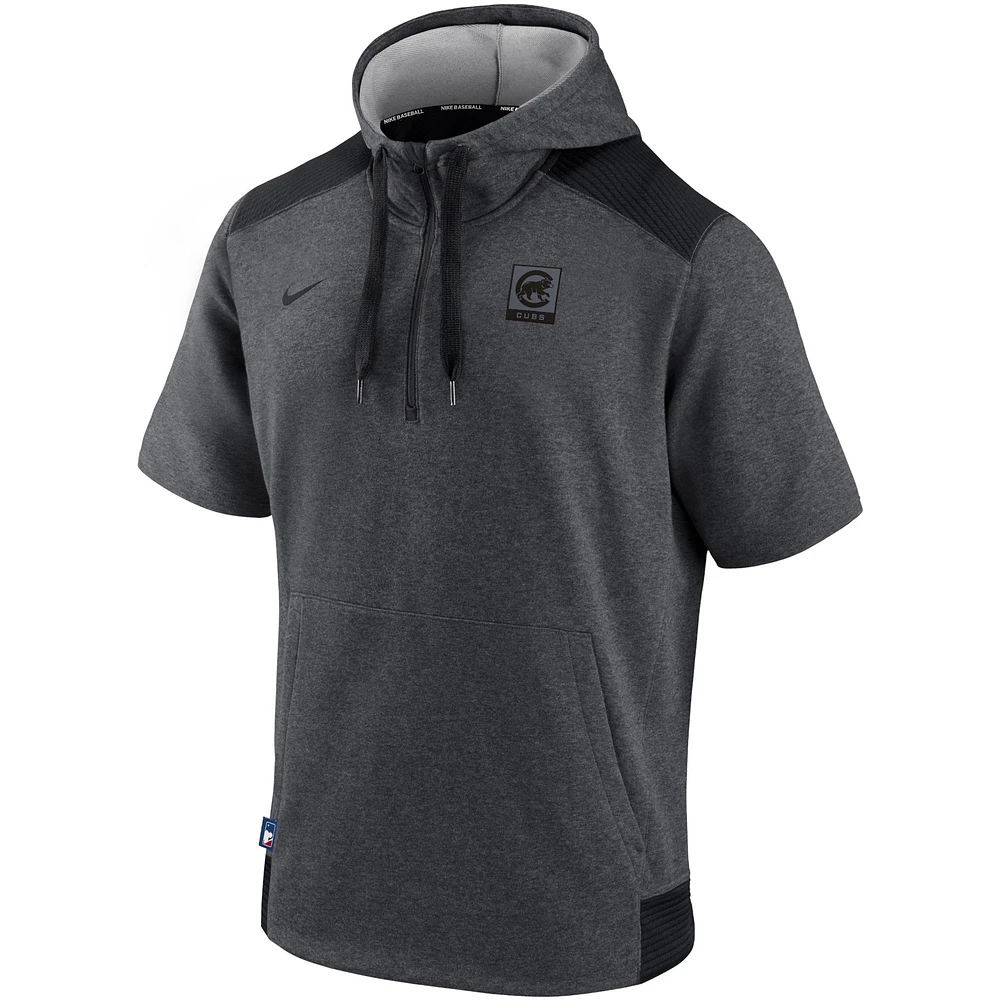 Men's Nike Heathered Charcoal Chicago Cubs Authentic Collection Flux Performance - Quarter-Zip Short Sleeve Hoodie