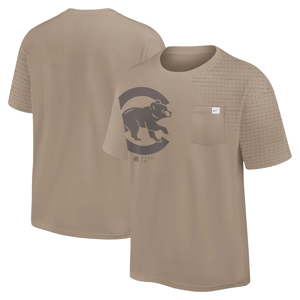 Men's Nike Khaki Chicago Cubs Statement Max90 Pocket T-Shirt