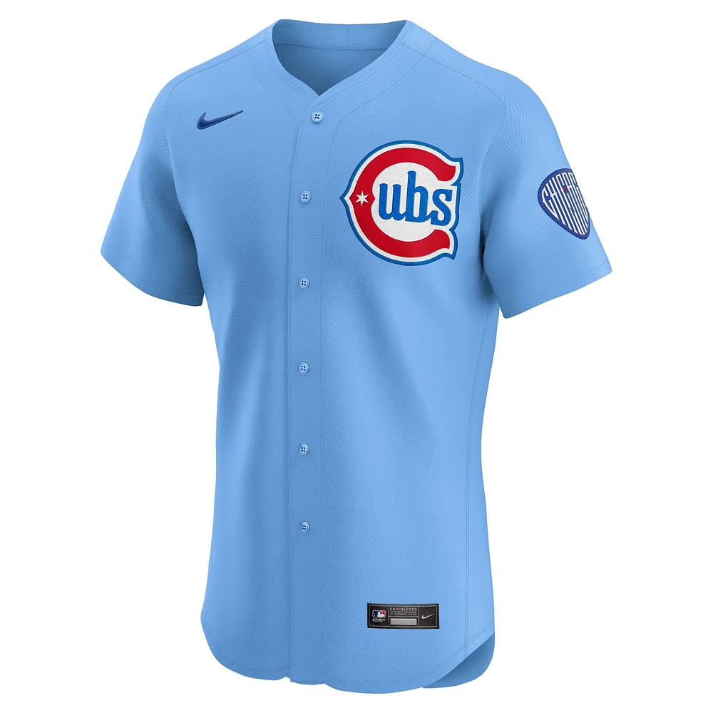 Maillot Nike bleu clair pour homme, 2e remplaçant élite des Chicago Cubs