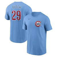 Men's Nike Michael Busch Baby Blue Chicago Cubs  Fuse Name & Number T-Shirt