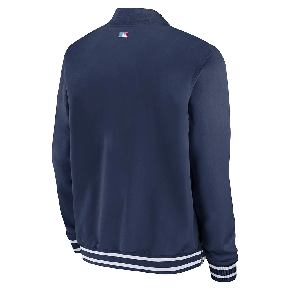 Blouson aviateur entièrement zippé Nike pour homme, Chicago Cubs City Connect Authentic Collection Game Time, bleu marine