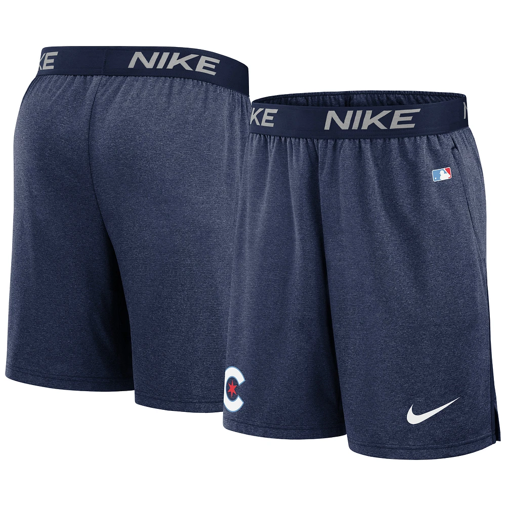 Short d'entraînement de performance Nike pour homme, Chicago Cubs City Connect Authentic Collection, bleu marine