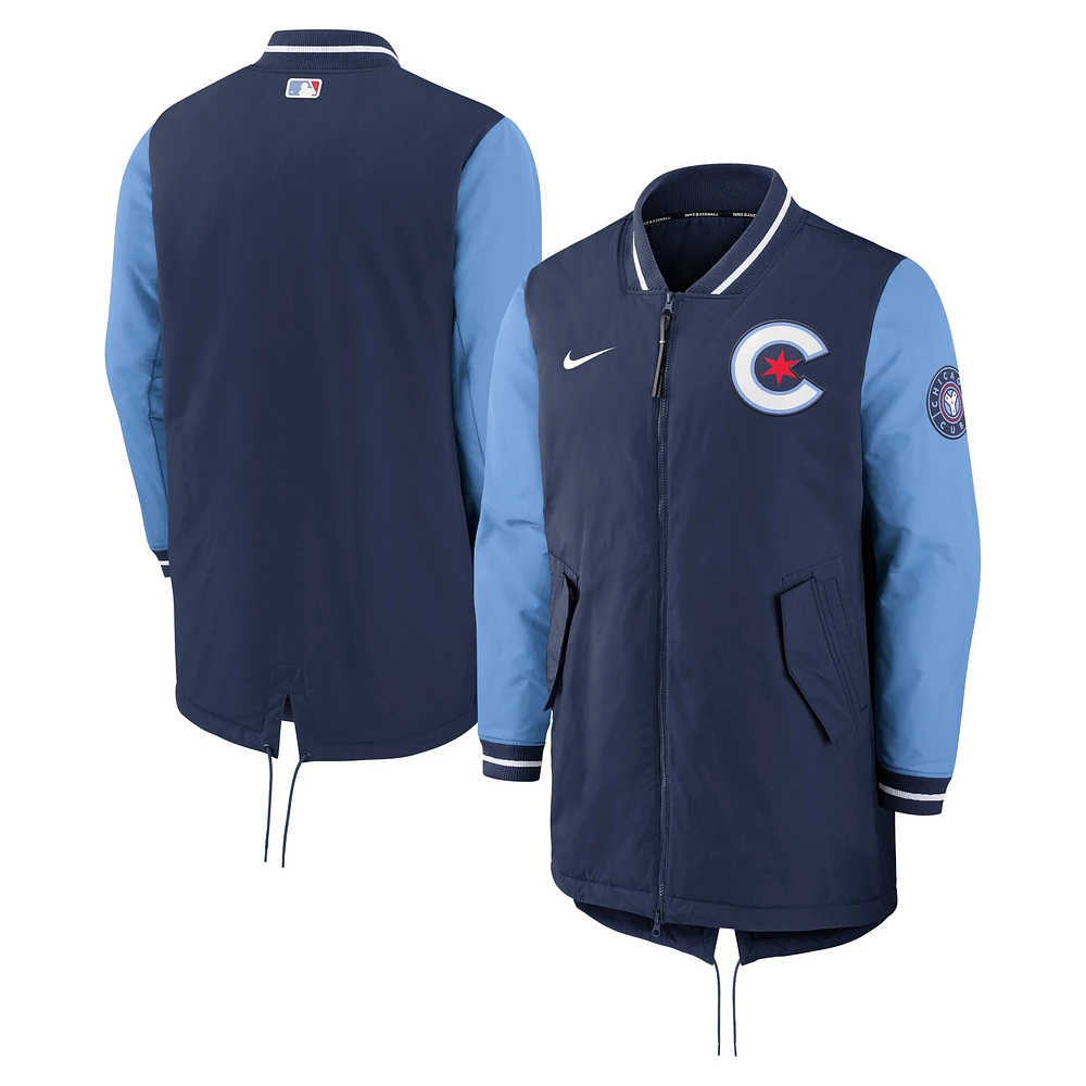 Veste Dugout entièrement zippée Nike pour hommes, bleu marine, Chicago Cubs City Connect