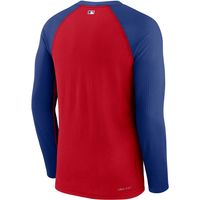 Men's Nike Red/Royal Chicago Cubs Authentic Collection Game Performance Raglan - Long Sleeve T-Shirt