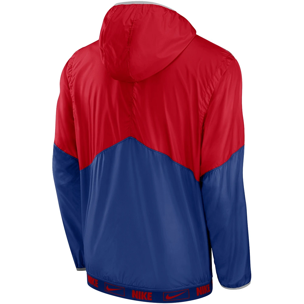 Men's Nike Red/Royal Chicago Cubs Overview - Half-Zip Hoodie Jacket