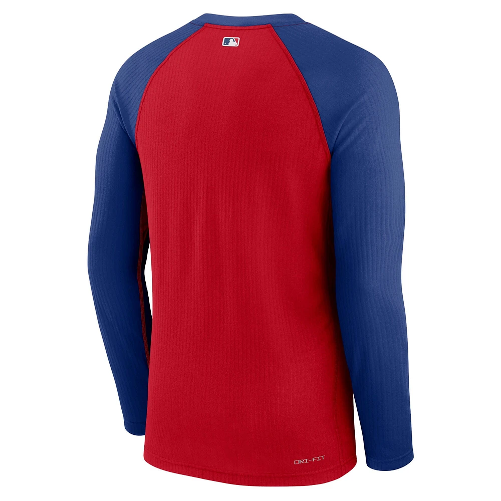 Men's Nike Red Chicago Cubs Authentic Collection Game Raglan Performance Long Sleeve T-Shirt