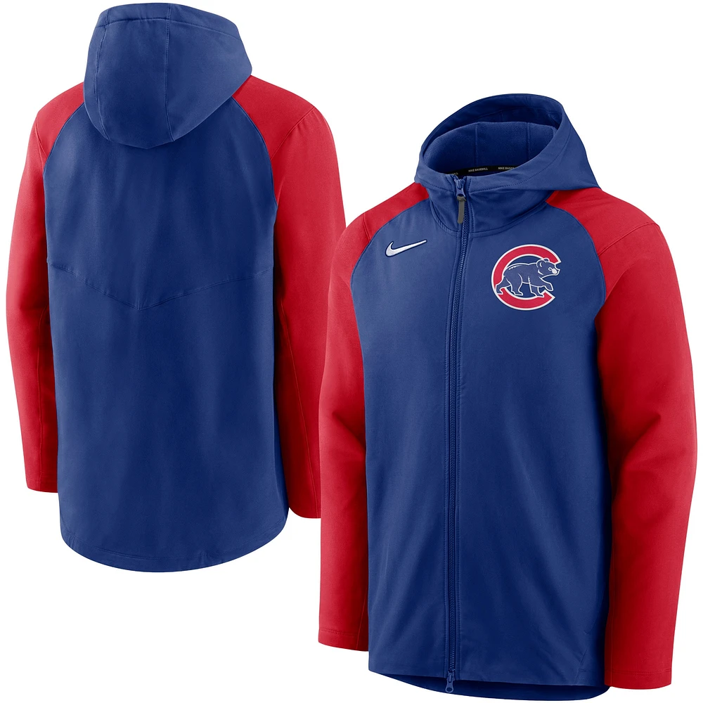 Sweat à capuche entièrement zippé Nike Royal/Rouge Chicago Cubs Authentic Collection Performance Raglan pour homme