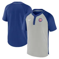 T-shirt Nike Royal/Argent Chicago Cubs City Plate Performance Henley Raglan pour homme