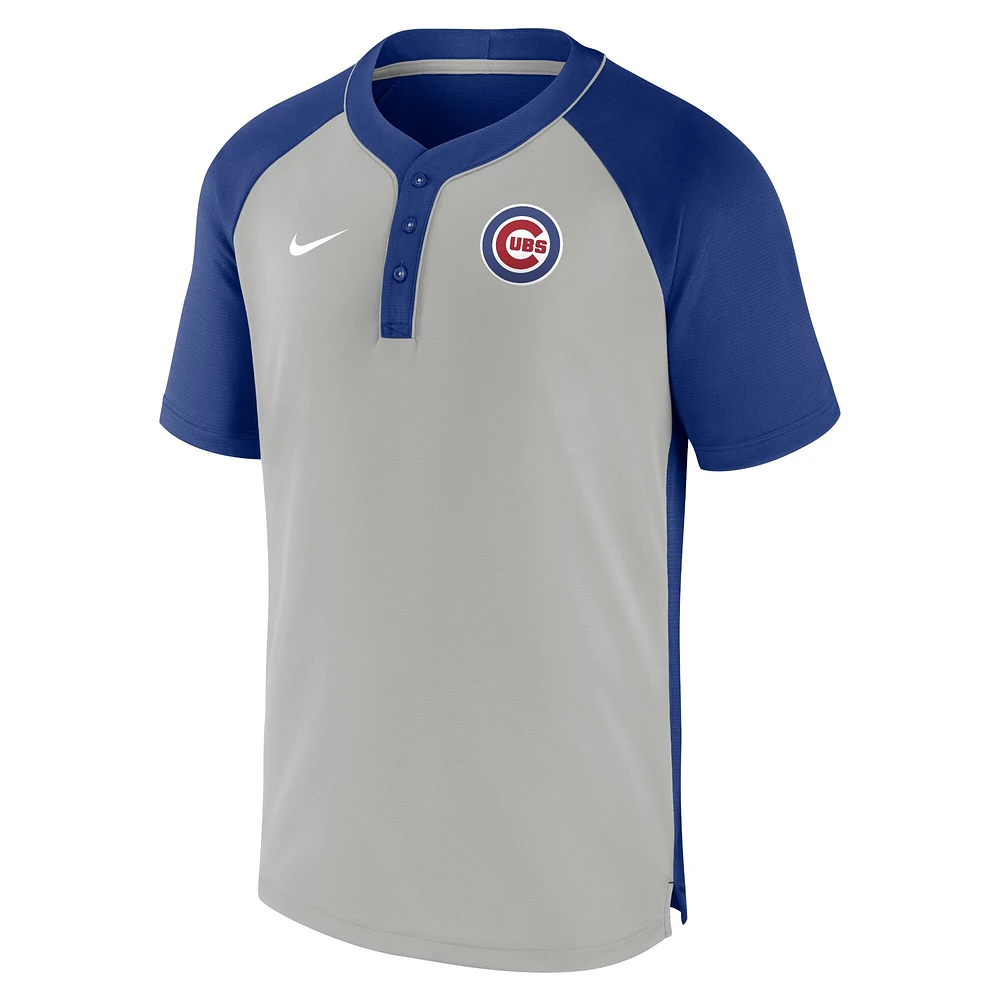 Men's Nike Royal/Silver Chicago Cubs City Plate Performance Henley Raglan T-Shirt