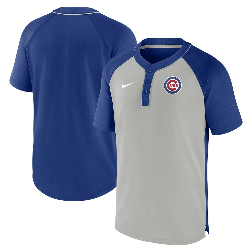 Men's Nike Royal/Silver Chicago Cubs City Plate Performance Henley Raglan T-Shirt