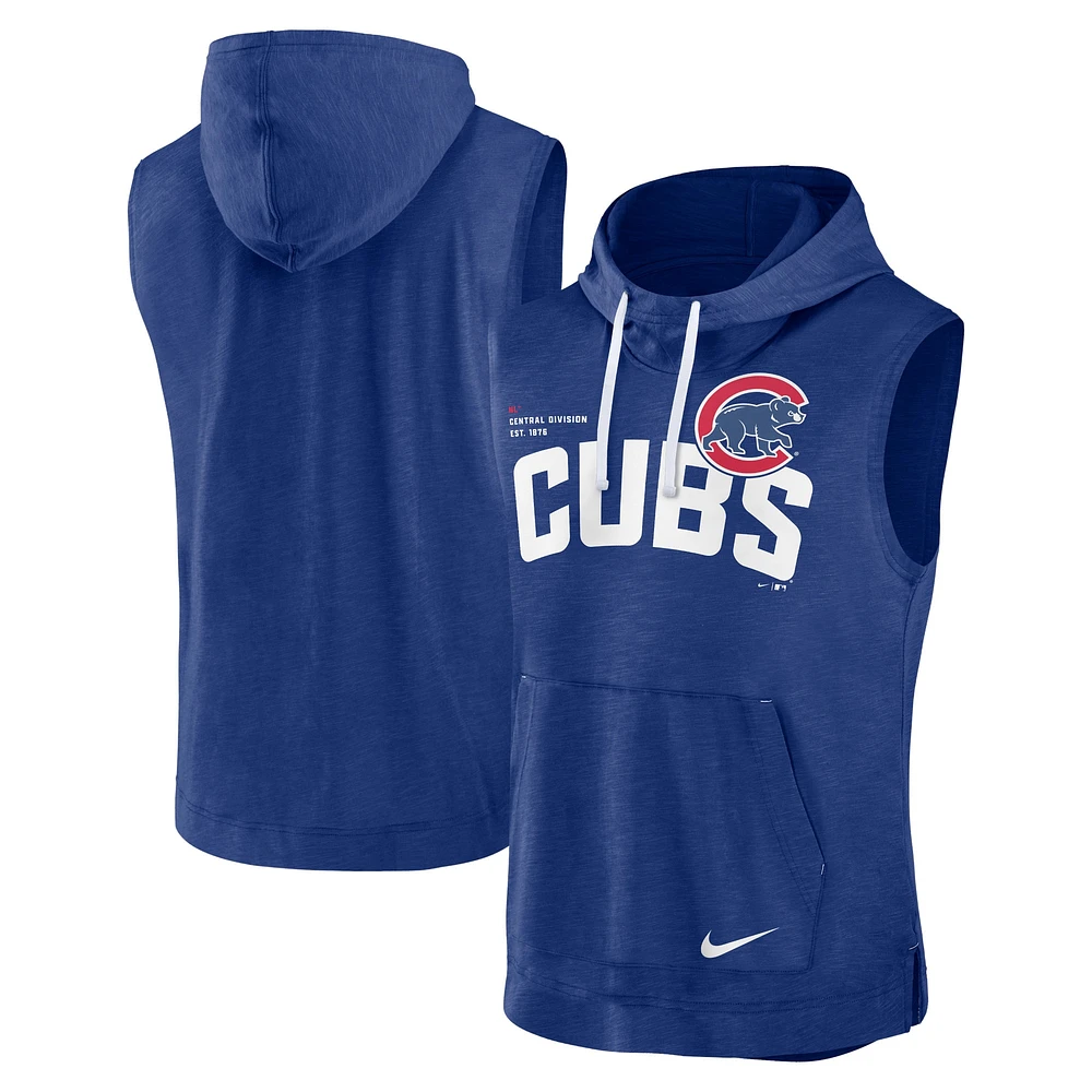 T-shirt à capuche sans manches Nike Royal Chicago Cubs Athletic pour homme