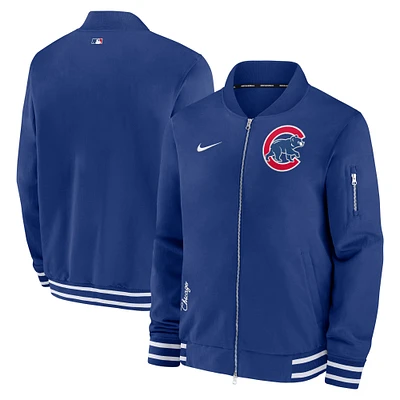 Blouson aviateur entièrement zippé Nike Royal Chicago Cubs Authentic Collection pour homme