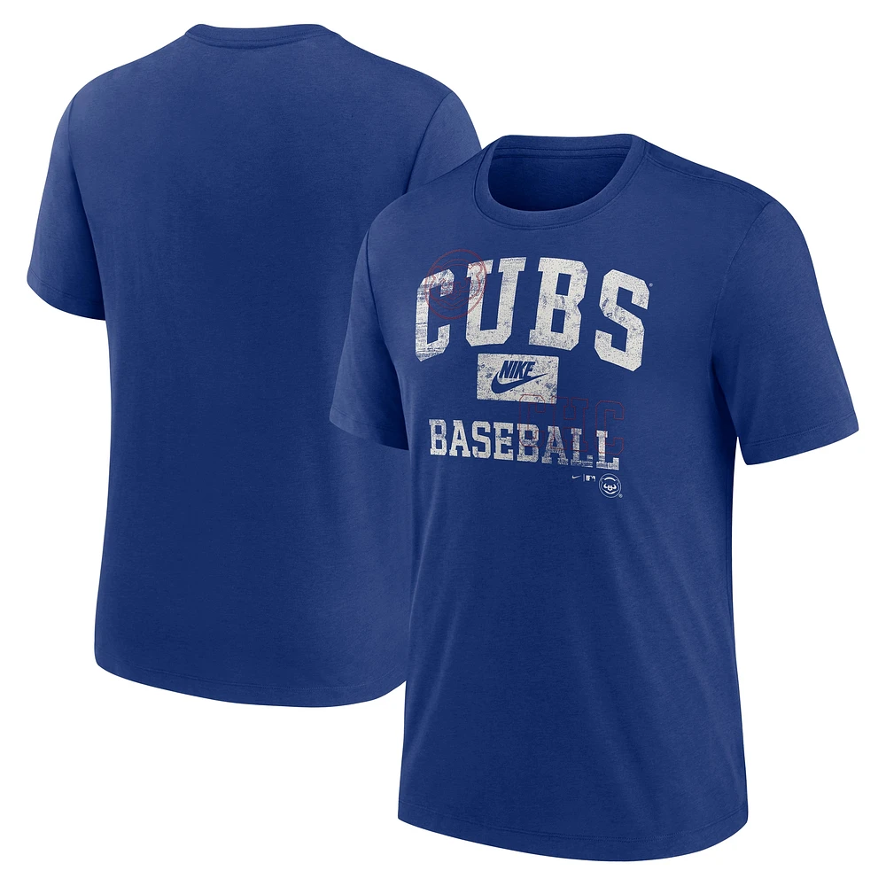 T-shirt Nike Royal Chicago Cubs Cooperstown Collection Arch Tri-Blend pour homme