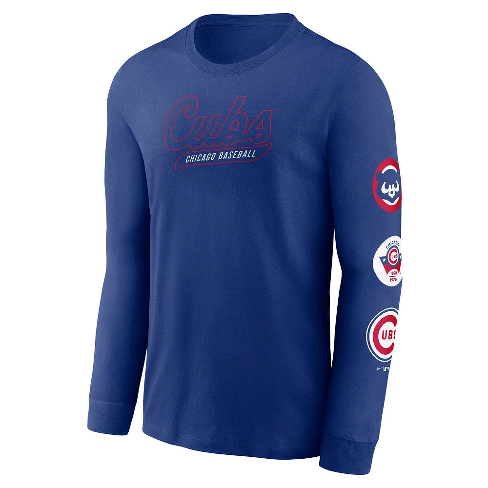 Men's Nike Royal Chicago Cubs Cooperstown Collection Knockout Long Sleeve T-Shirt