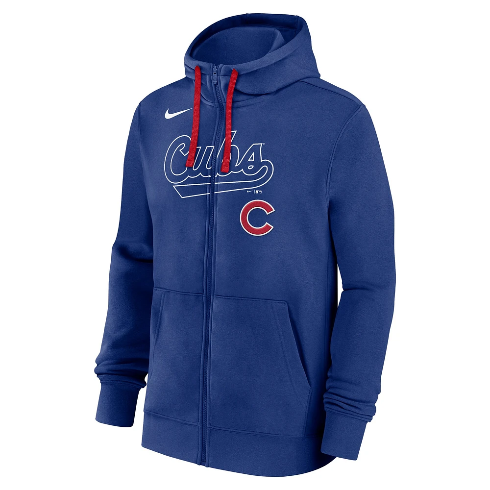 Men's Nike Royal Chicago Cubs Knockout Script Full-Zip Hoodie