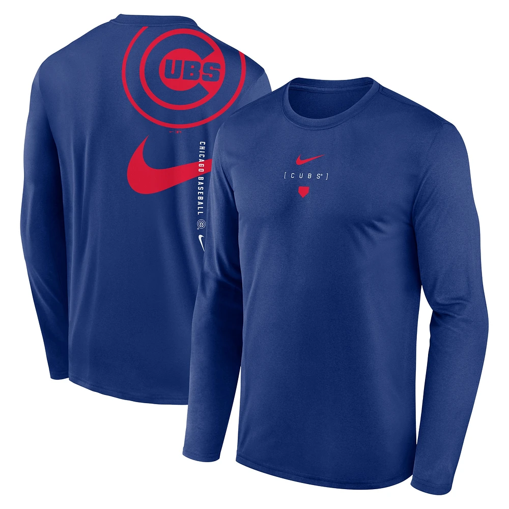 T-shirt Nike Royal Chicago Cubs Legend Performance avec grand Swoosh dans le dos pour homme