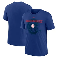 T-shirt Nike Royal Chicago Cubs Rewind rétro en trois mélanges pour homme