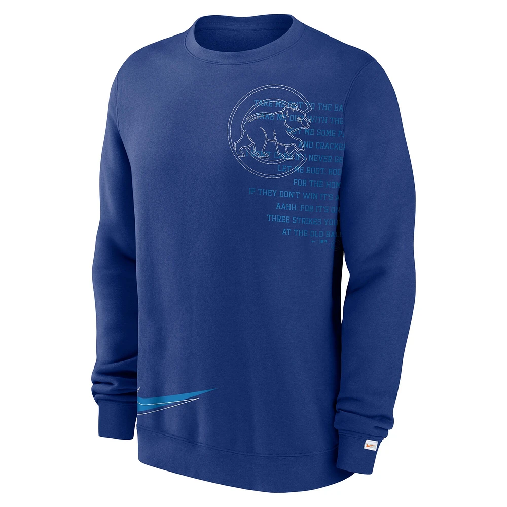 Men's Nike Royal Chicago Cubs Statement Ball Game Fleece Pullover Sweatshirt