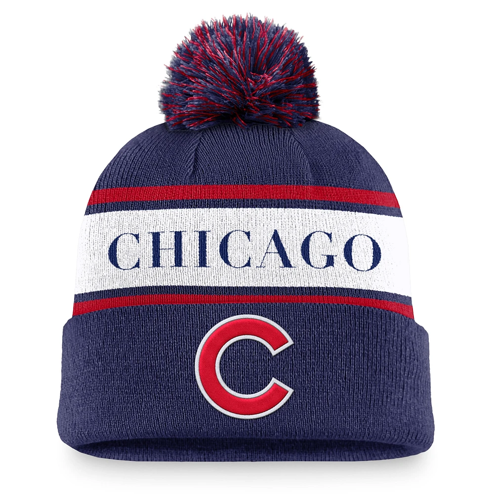 Men's Nike Royal Chicago Cubs Team Stripe Peak Cuffed Knit Hat with Pom