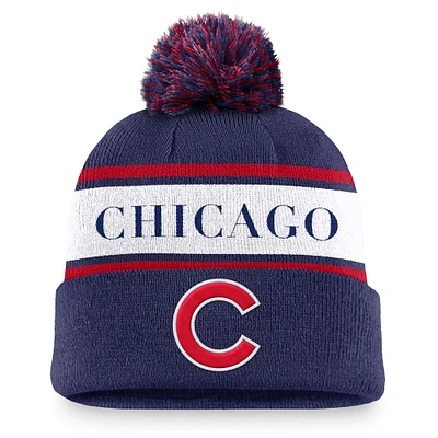 Bonnet en tricot à revers Nike Royal Chicago Cubs Team Stripe Peak pour homme avec pompon