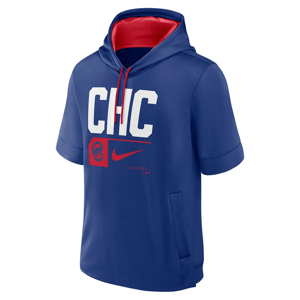 Men's Nike Royal Chicago Cubs Tri Code Lockup Short Sleeve Pullover Hoodie