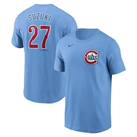 Men's Nike Seiya Suzuki Baby Blue Chicago Cubs  Fuse Name & Number T-Shirt