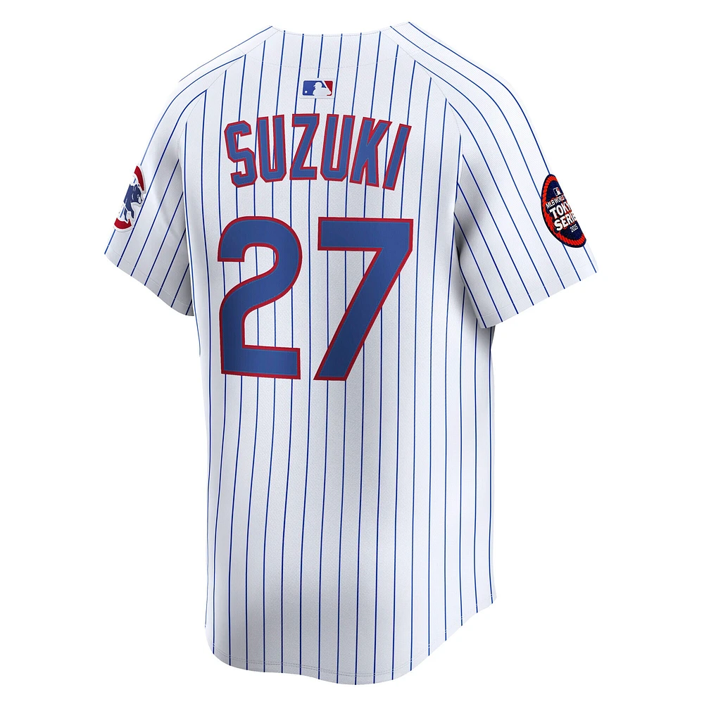 Maillot de joueur à domicile Nike Seiya Suzuki blanc Chicago Cubs 2025 MLB World Tour : Tokyo Series pour homme