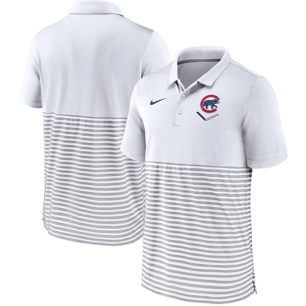 Polo Nike Chicago Cubs Home Plate Striped pour Homme Blanc/Gris