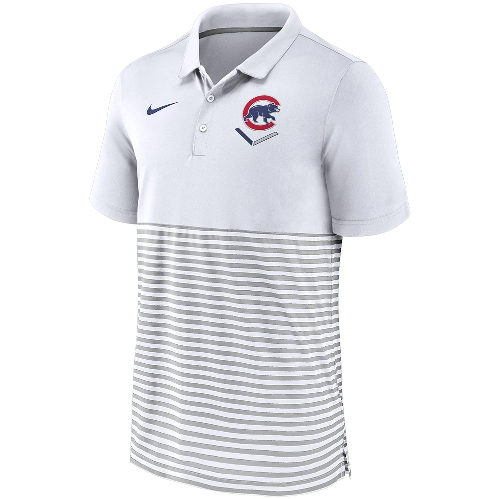 Men's Nike White/Gray Chicago Cubs Home Plate Striped Polo