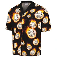 Chemise boutonnée noire Chicago Cubs Flame Fireball pour homme