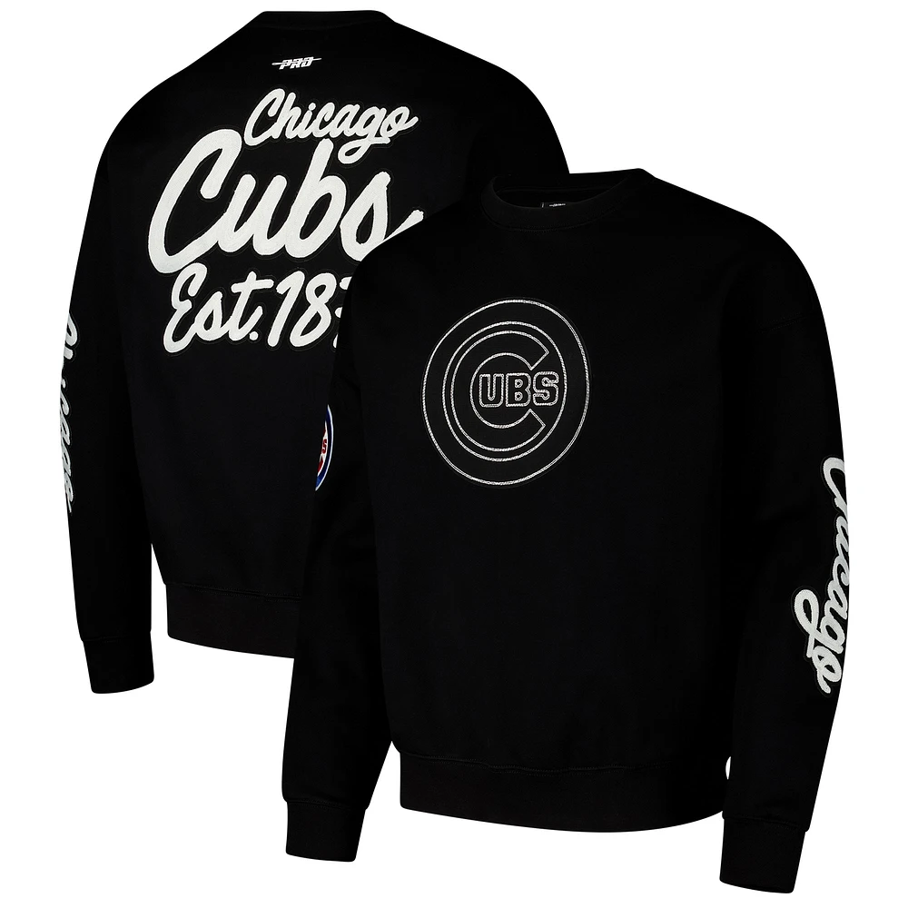 Men's Pro Standard Black Chicago Cubs Paint The City Dropped Shoulder Pullover Sweatshirt