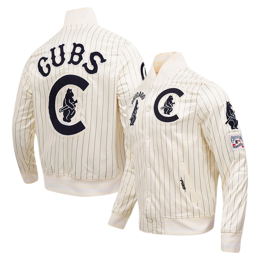 Men's Pro Standard Cream Chicago Cubs Cooperstown Collection Pinstripe Retro Classic Satin Full-Snap Jacket