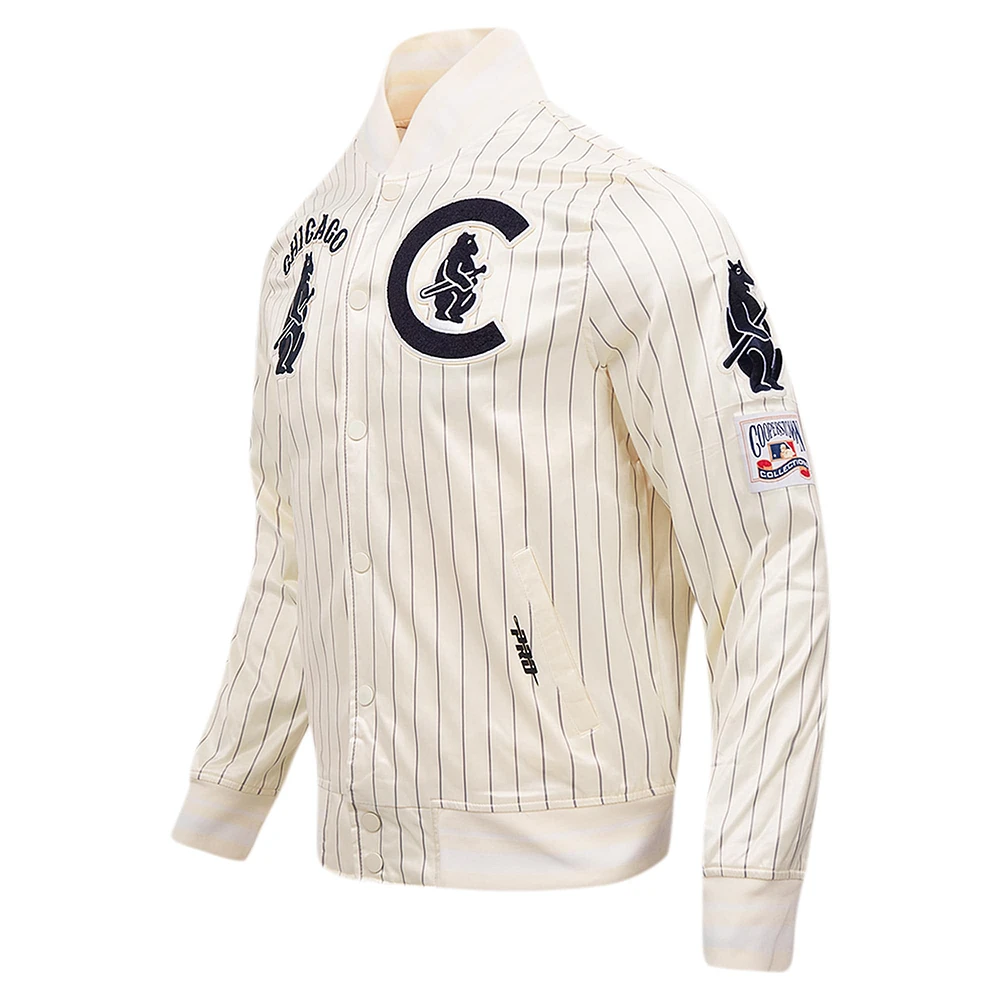 Men's Pro Standard Cream Chicago Cubs Cooperstown Collection Pinstripe Retro Classic Satin Full-Snap Jacket