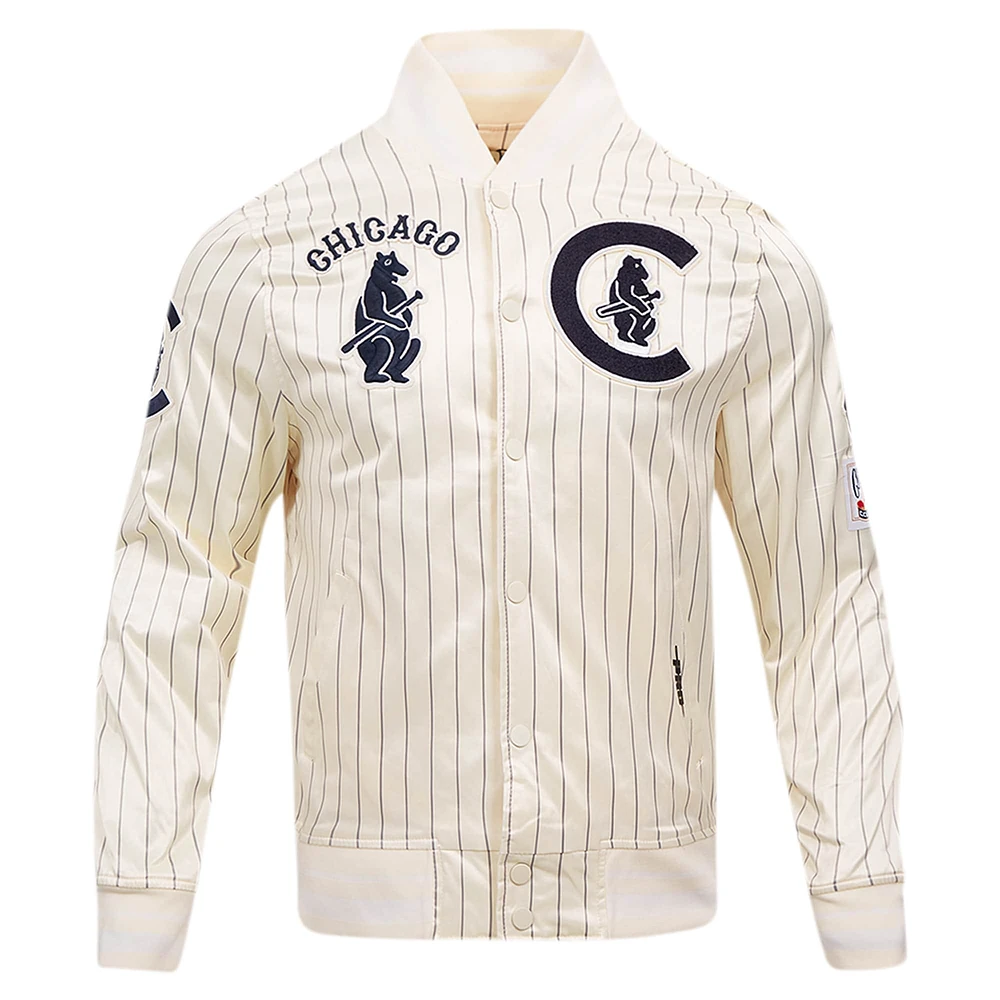 Men's Pro Standard Cream Chicago Cubs Cooperstown Collection Pinstripe Retro Classic Satin Full-Snap Jacket