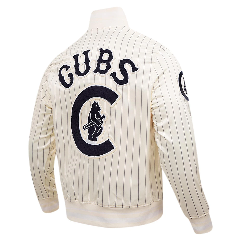 Men's Pro Standard Cream Chicago Cubs Cooperstown Collection Pinstripe Retro Classic Satin Full-Snap Jacket