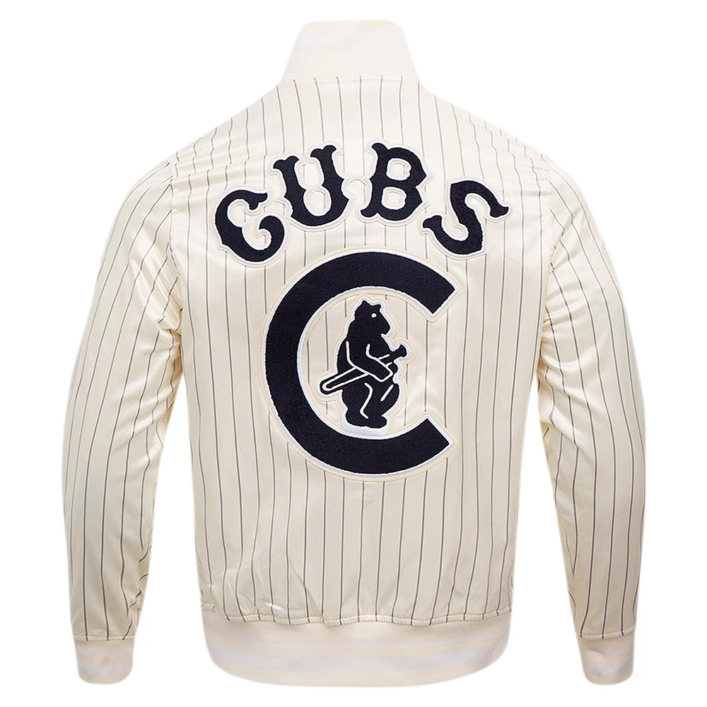 Men's Pro Standard Cream Chicago Cubs Cooperstown Collection Pinstripe Retro Classic Satin Full-Snap Jacket