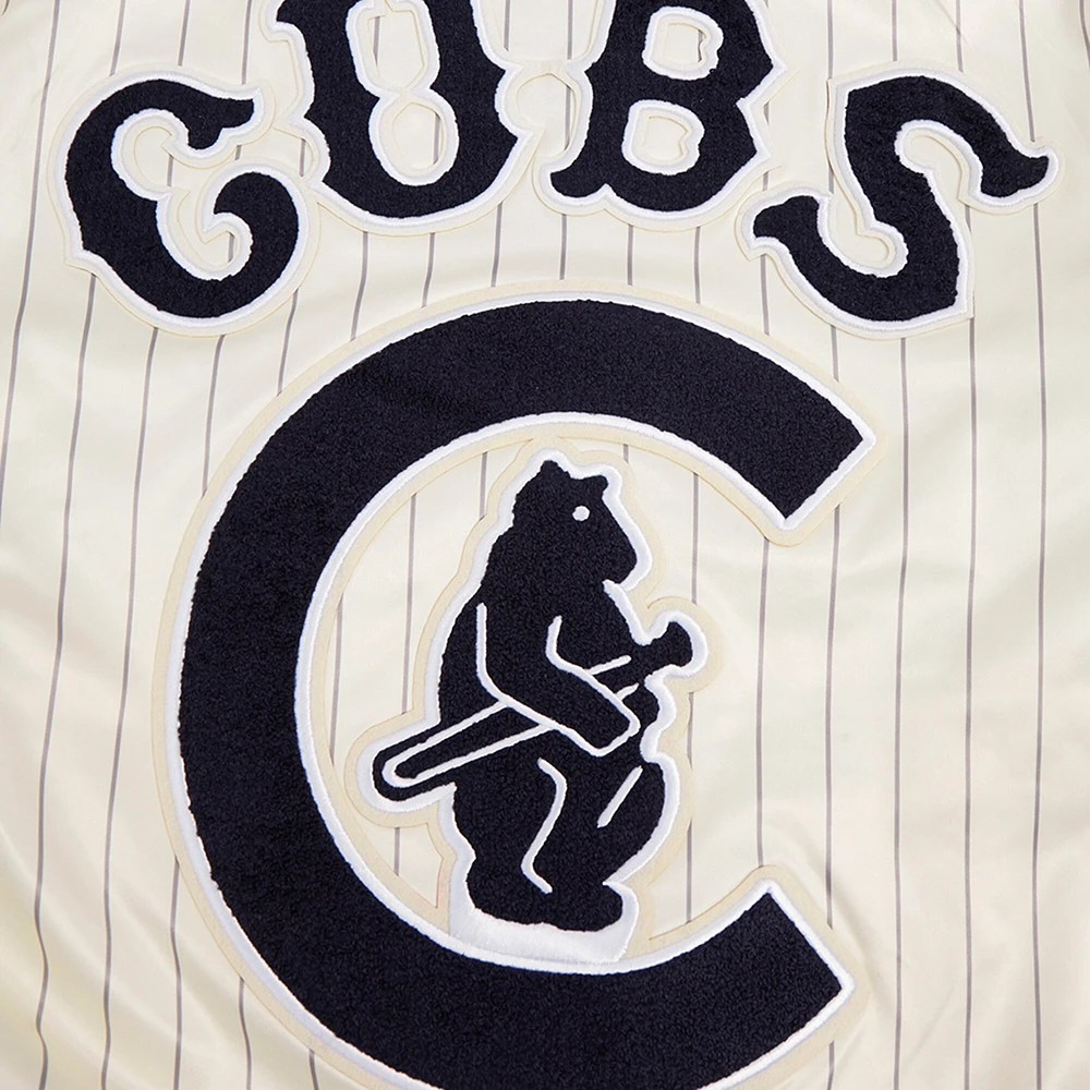 Men's Pro Standard Cream Chicago Cubs Cooperstown Collection Pinstripe Retro Classic Satin Full-Snap Jacket