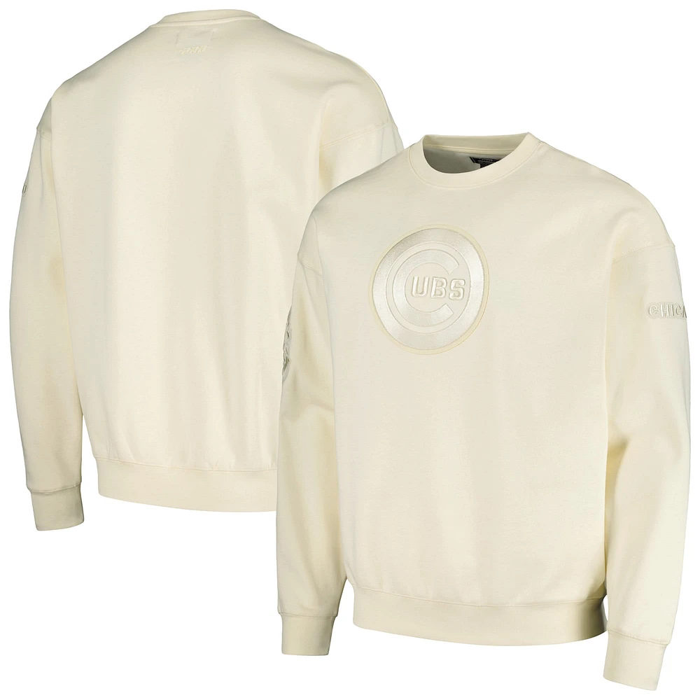 Men's Pro Standard Cream Chicago Cubs Neutral Drop Shoulder Pullover Sweatshirt