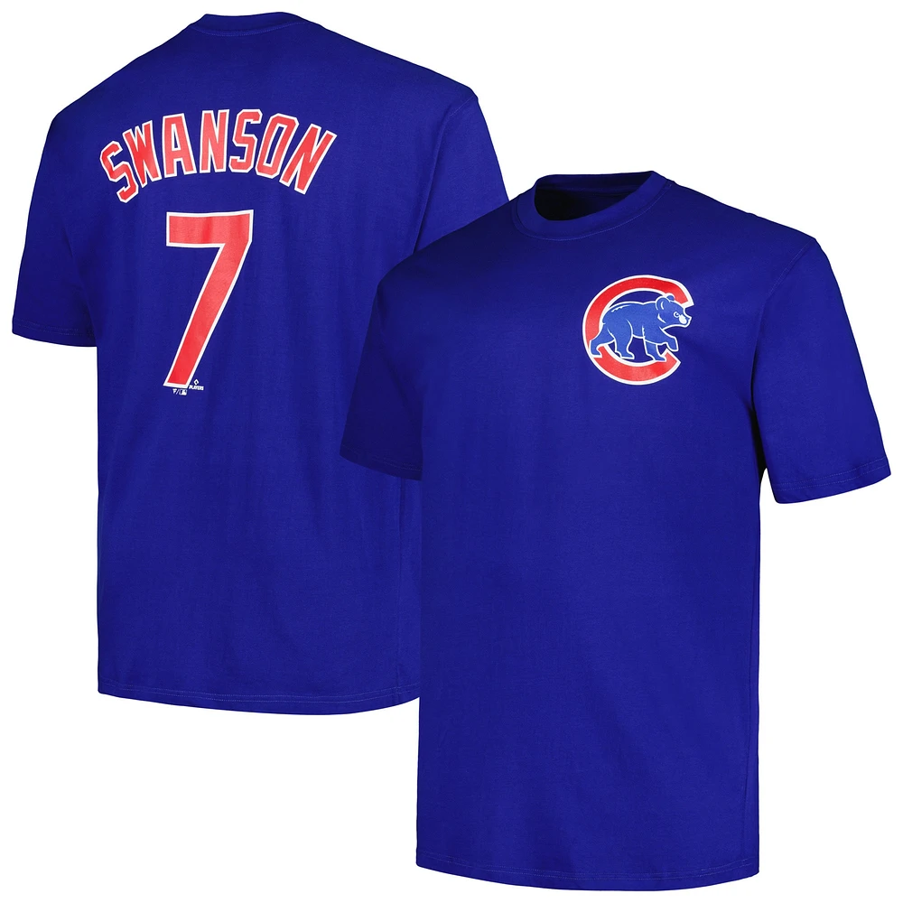 Profil pour homme Dansby Swanson Royal Chicago Cubs Big & Tall Nom et numéro T-shirt