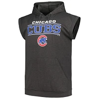 Men's Profile Heather Charcoal Chicago Cubs Big & Tall Muscle Sleeveless Pullover Hoodie